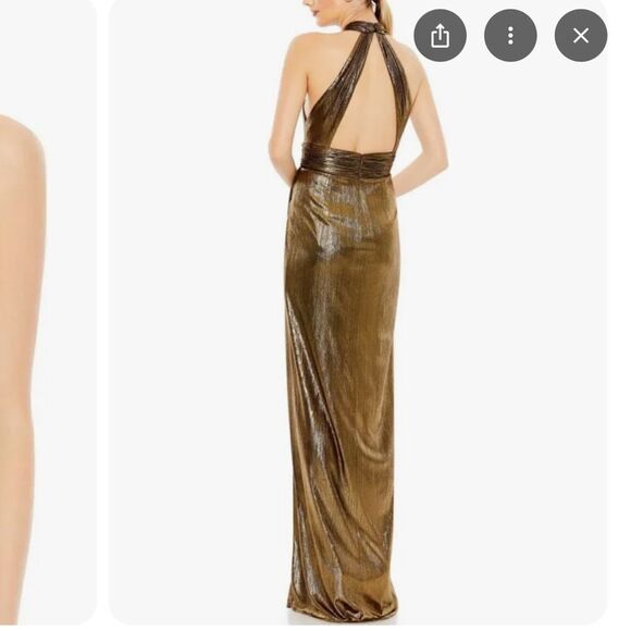 IEENA FOR MAC DUGGAL 26738 Gold Metallic Criss Cross Halter Neck Gown - Picture 5 of 10